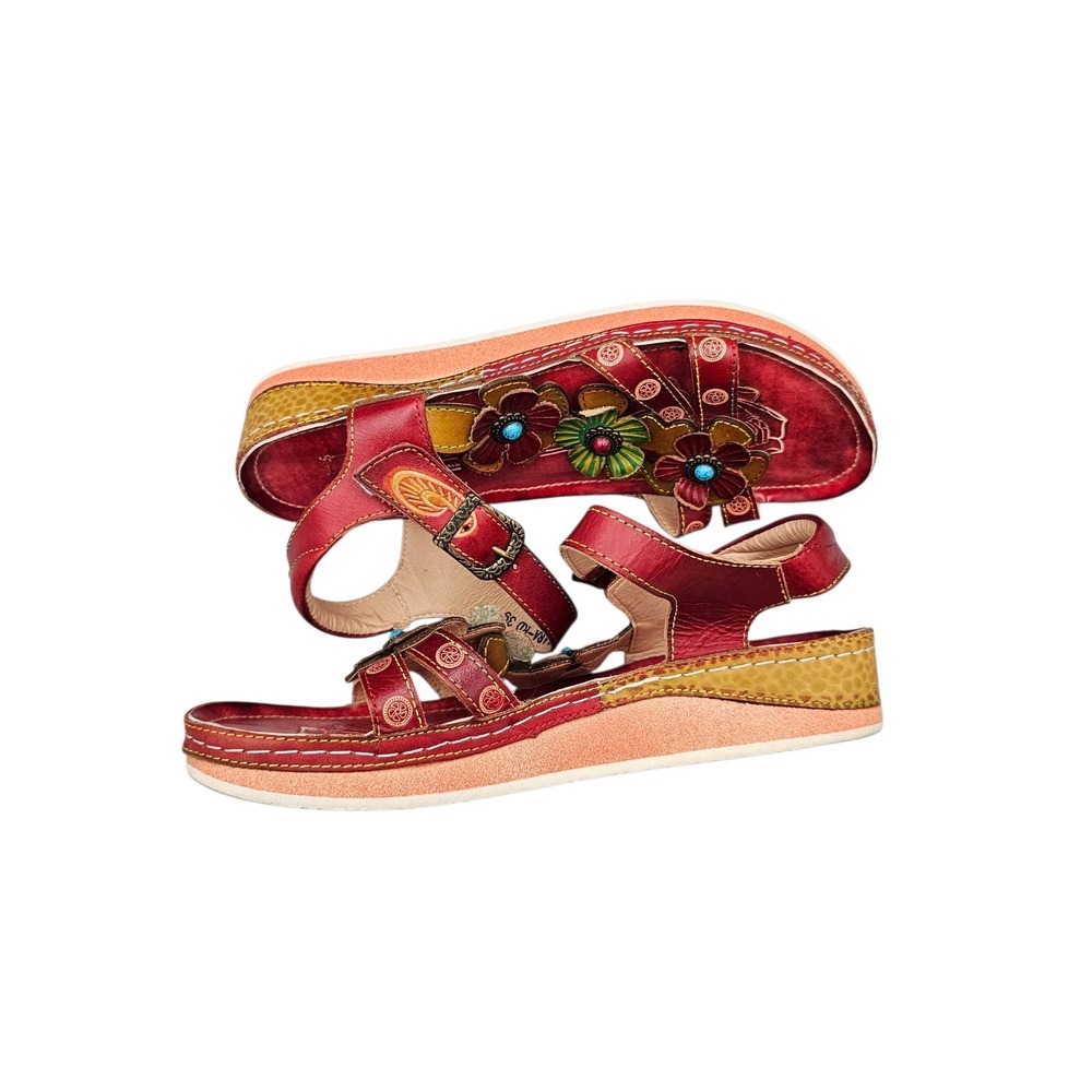 L'Artiste Women's Size 39/8.5 US Spring Step Eidolara Red Leather Floral Sandals - Picture 7 of 8
